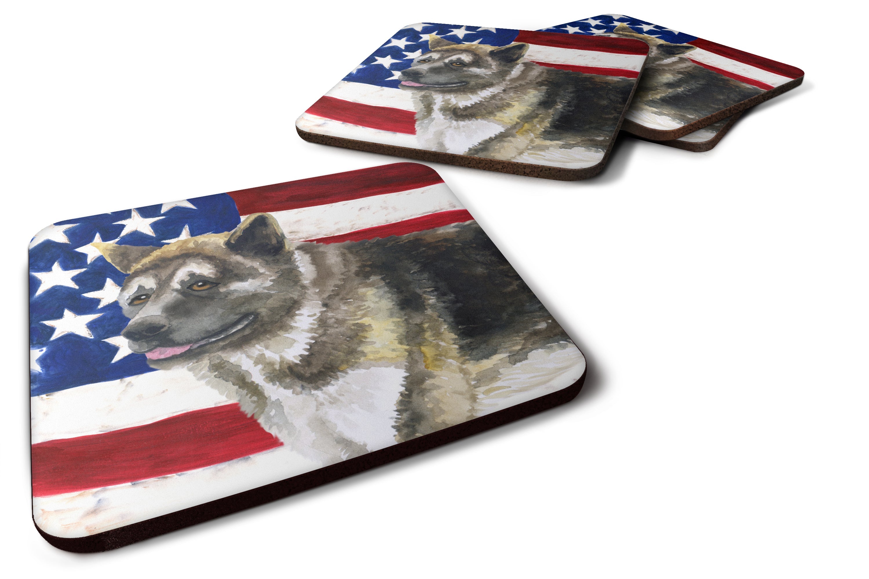 American Akita Patriotic Foam Coasters Set of 4 Cup Coasters for Indoor Outdoor, Tabletop Protection, Anti Slip, Mouse pad Material