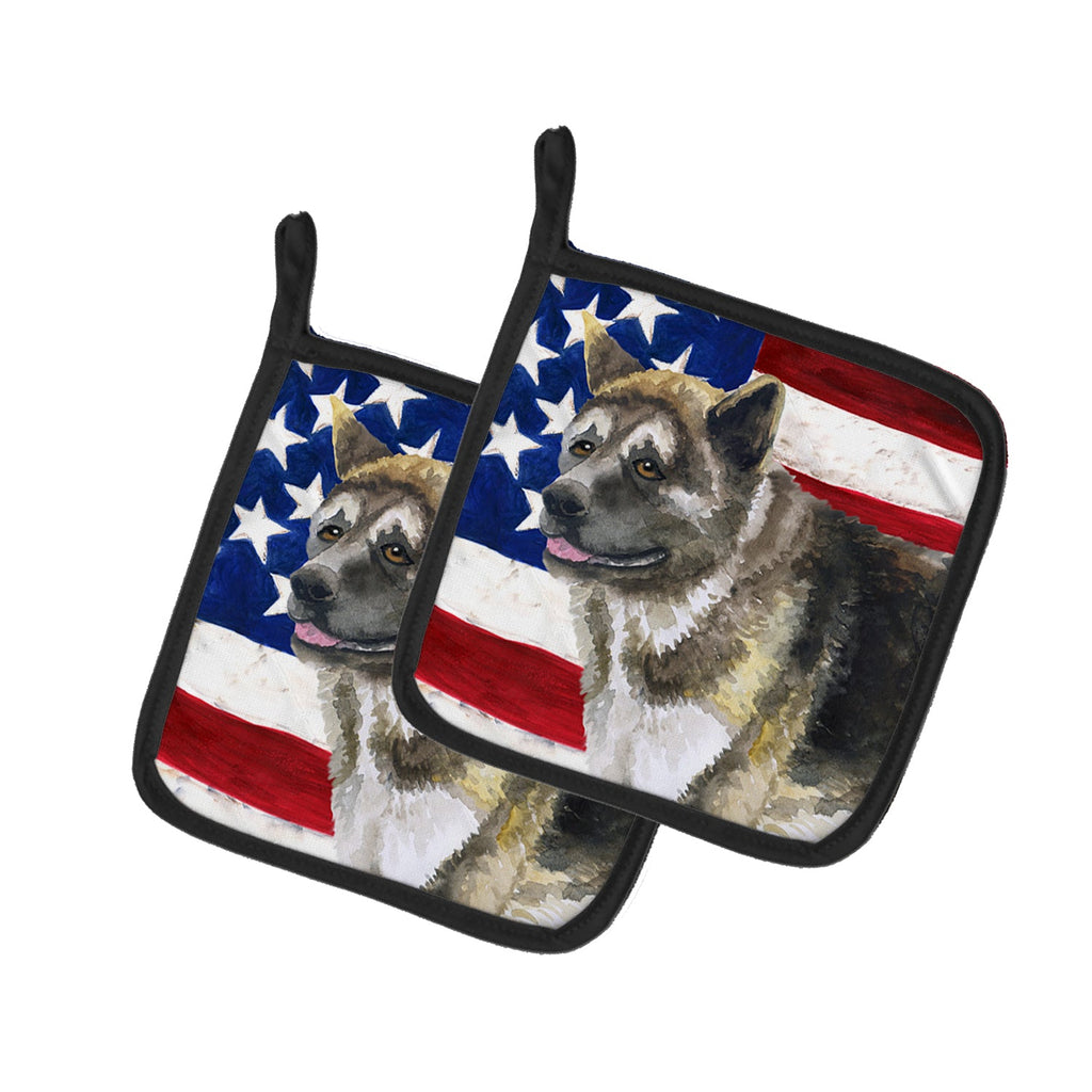 American Akita Patriotic Pot Holder Set of 2 Heat Resistant Quilted Hot Pads 7.5 x 7.5 Inch, Insulated Kitchen Trivets for Cooking & Baking