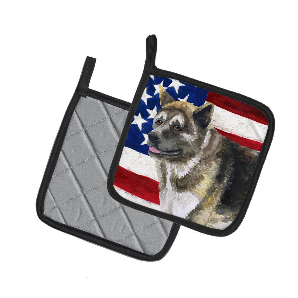 American Akita Patriotic Pot Holder Set of 2 Heat Resistant Quilted Hot Pads 7.5 x 7.5 Inch, Insulated Kitchen Trivets for Cooking & Baking