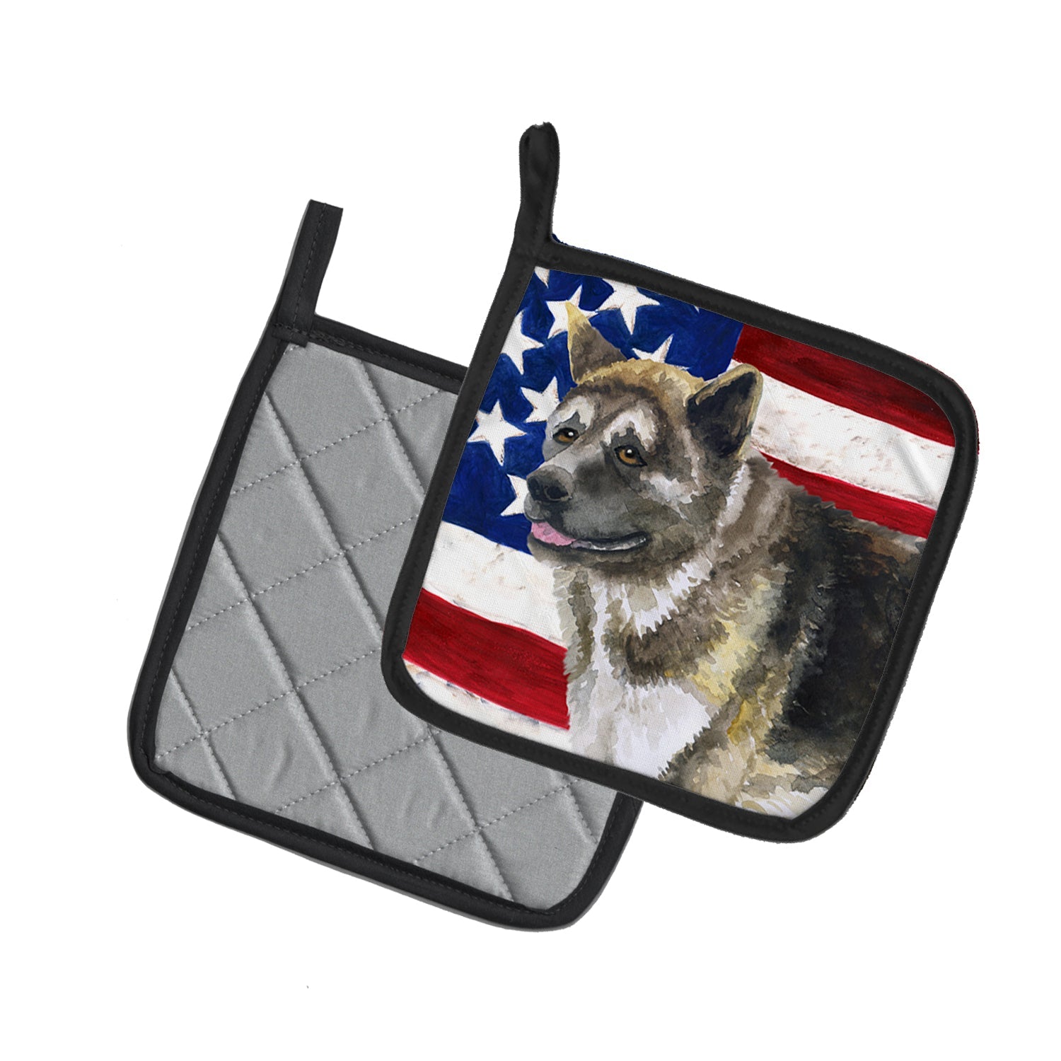 American Akita Patriotic Pot Holder Set of 2 Heat Resistant Quilted Hot Pads 7.5 x 7.5 Inch, Insulated Kitchen Trivets for Cooking & Baking