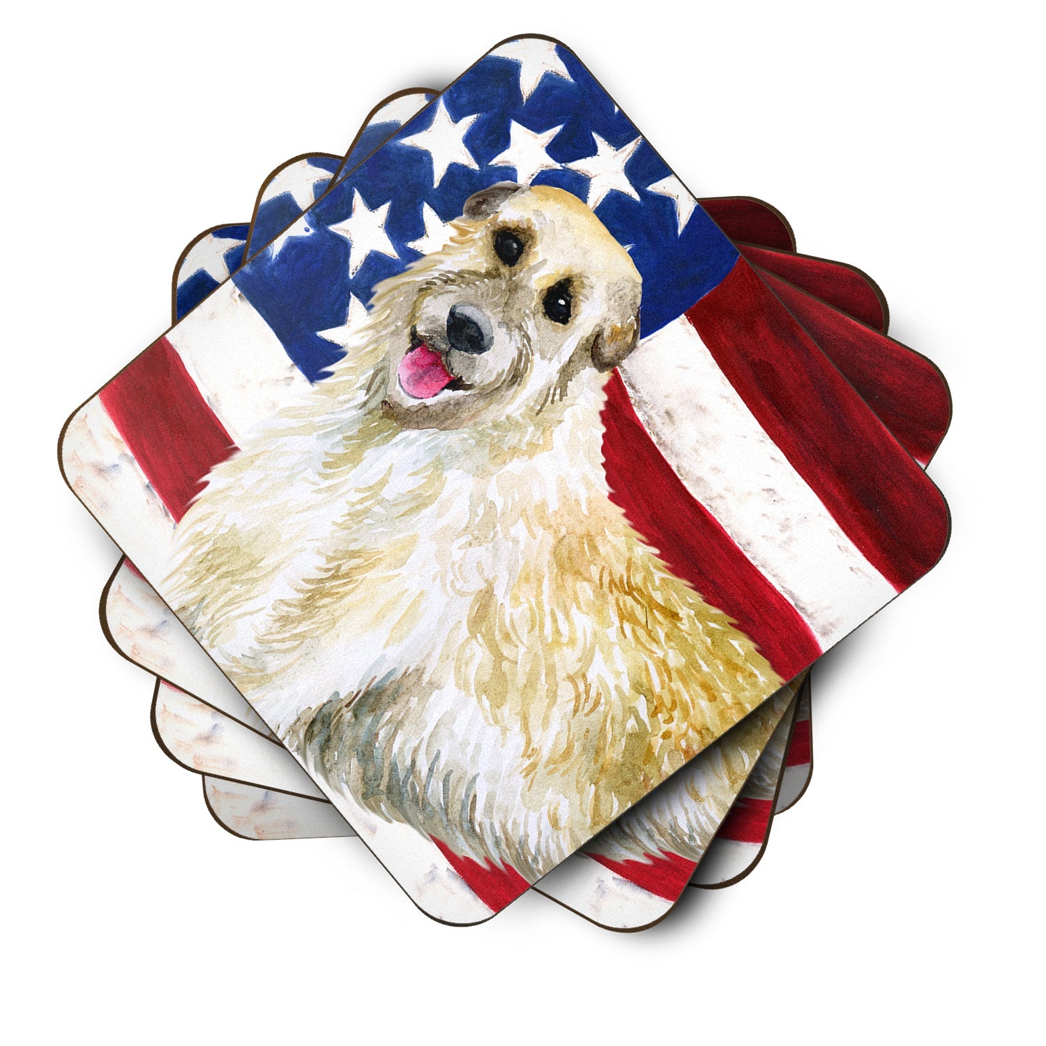 Irish Wolfhound Patriotic Foam Coasters Set of 4 Cup Coasters for Indoor Outdoor, Tabletop Protection, Anti Slip, Mouse pad Material