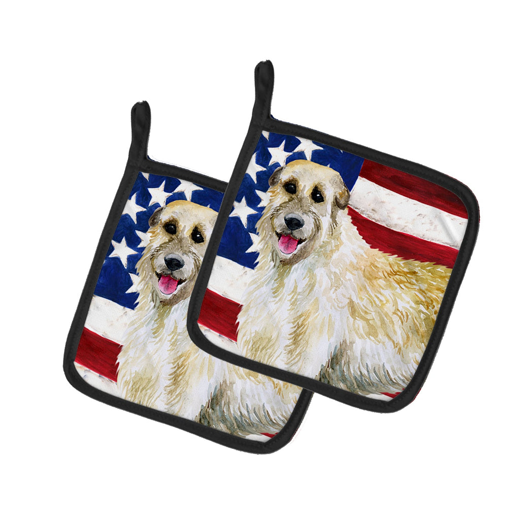 Irish Wolfhound Patriotic Pot Holder Set of 2 Heat Resistant Quilted Hot Pads 7.5 x 7.5 Inch, Insulated Kitchen Trivets for Cooking & Baking