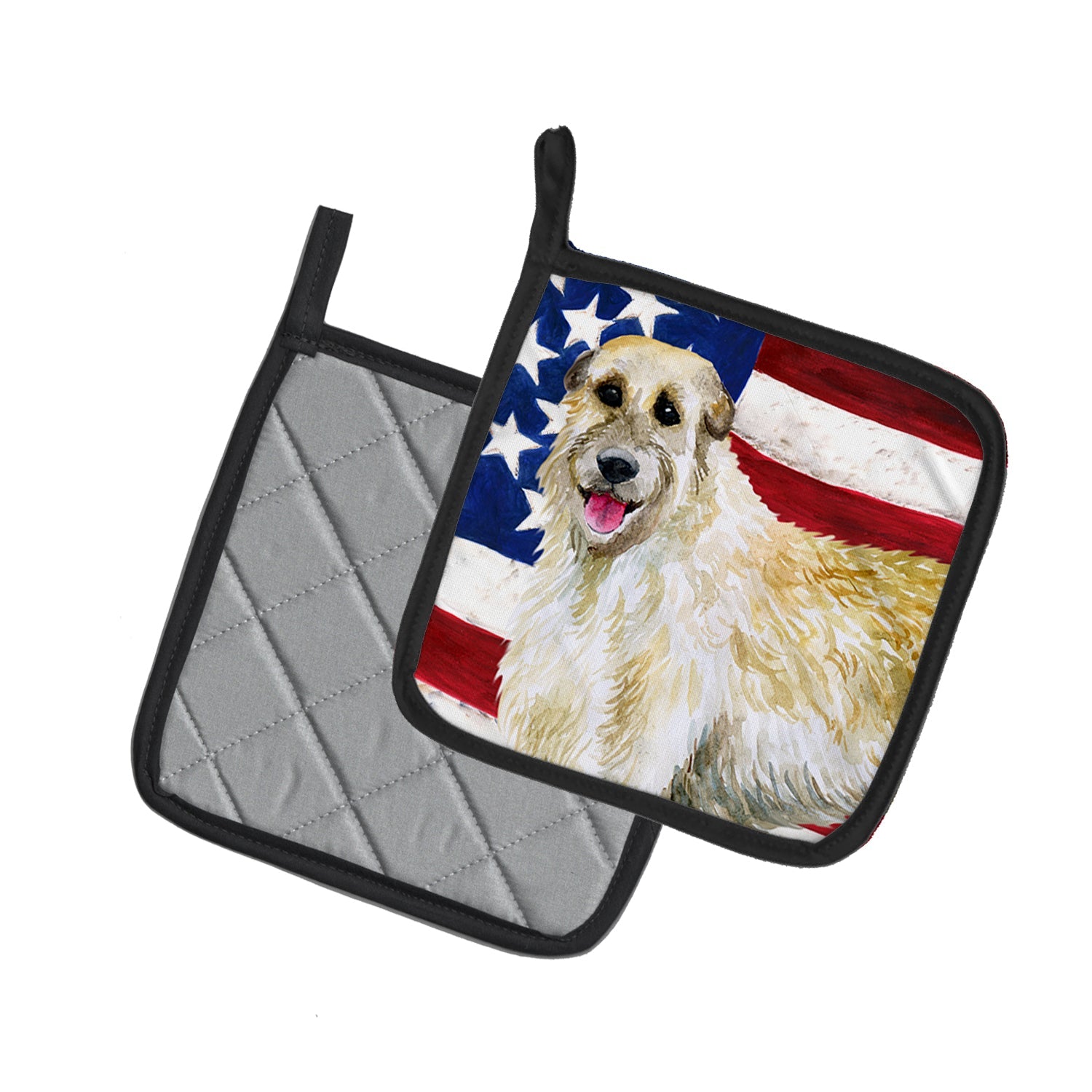 Irish Wolfhound Patriotic Pot Holder Set of 2 Heat Resistant Quilted Hot Pads 7.5 x 7.5 Inch, Insulated Kitchen Trivets for Cooking & Baking