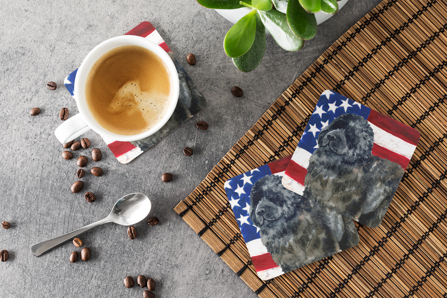 Newfoundland Patriotic Foam Coasters Set of 4 Cup Coasters for Indoor Outdoor, Tabletop Protection, Anti Slip, Mouse pad Material