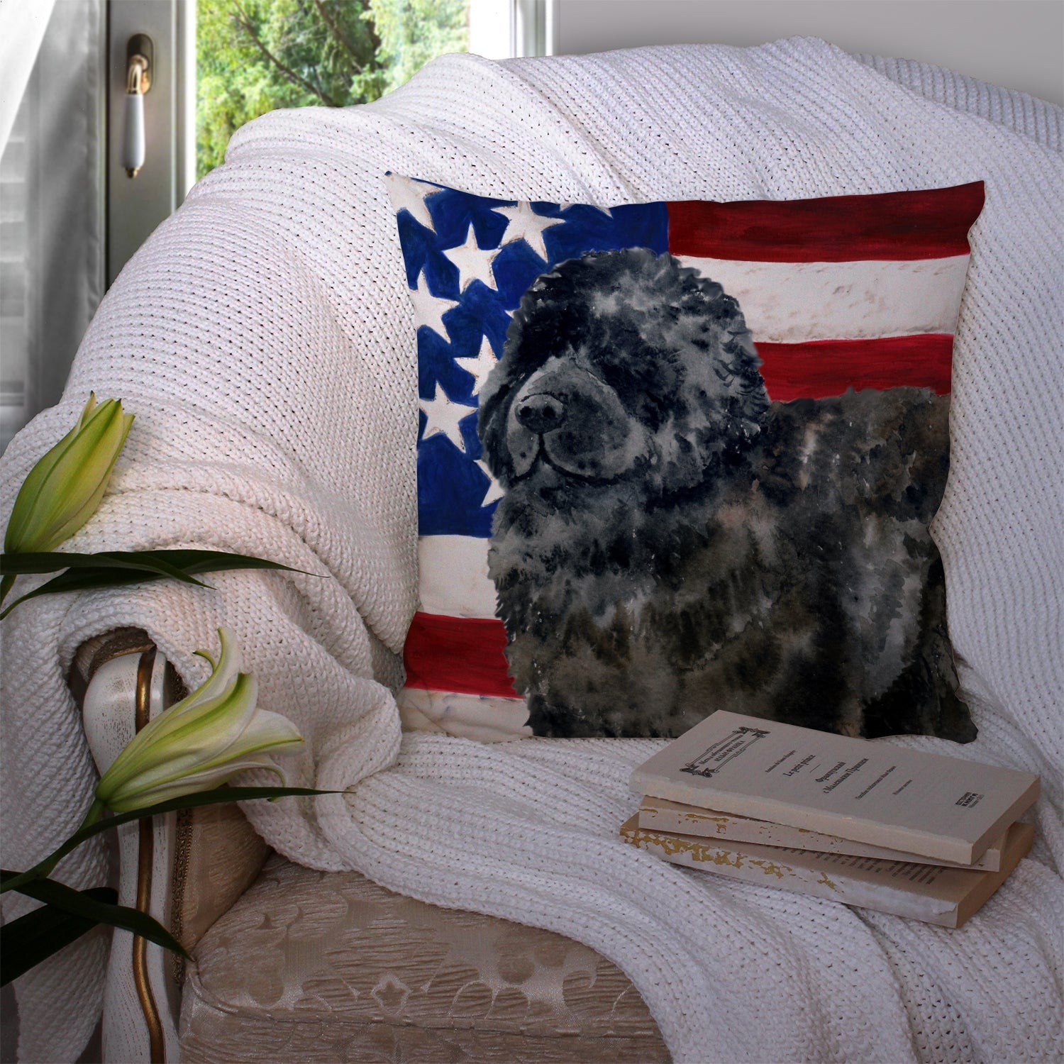 Newfoundland Patriotic Decorative Throw Pillow 14x14 Indoor Outdoor Accent Cushion, Fabric Cover with Insert for Sofa, Bed, Porch & Living Room