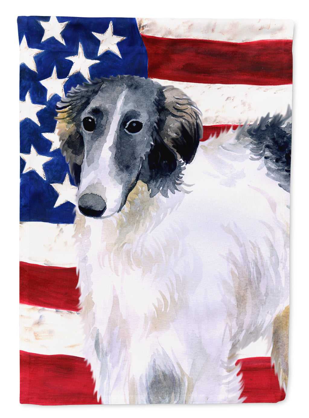 Borzoi Patriotic House Flag 28x40 Porch Sleeve Pole Decorative Outside Yard Banner Artwork Wall Hanging, Polyester