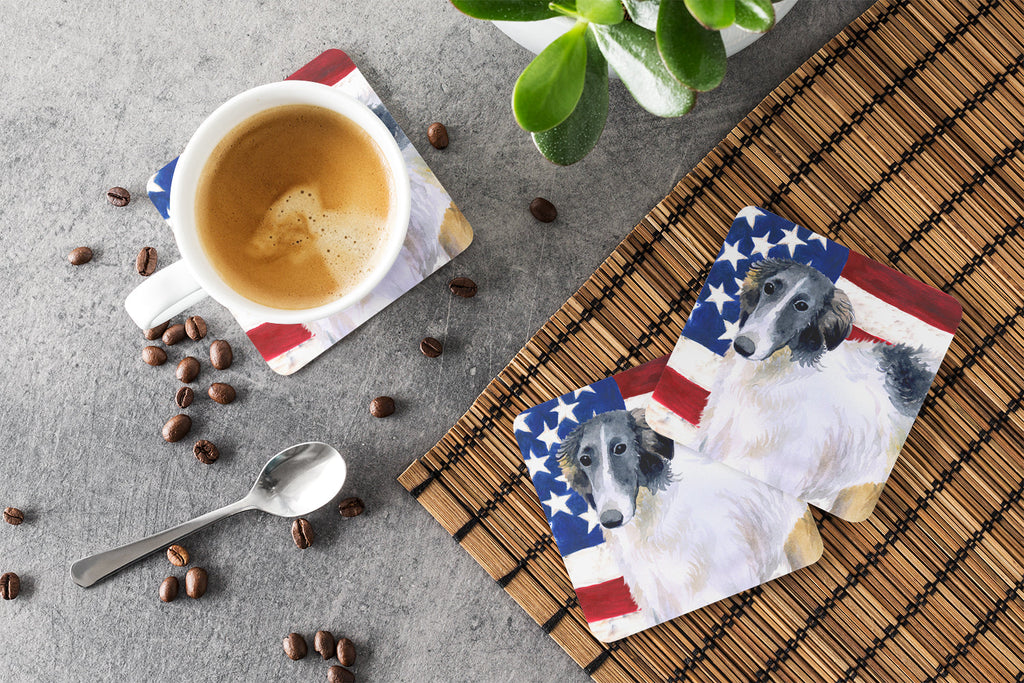Borzoi Patriotic Foam Coasters Set of 4 Cup Coasters for Indoor Outdoor, Tabletop Protection, Anti Slip, Mouse pad Material