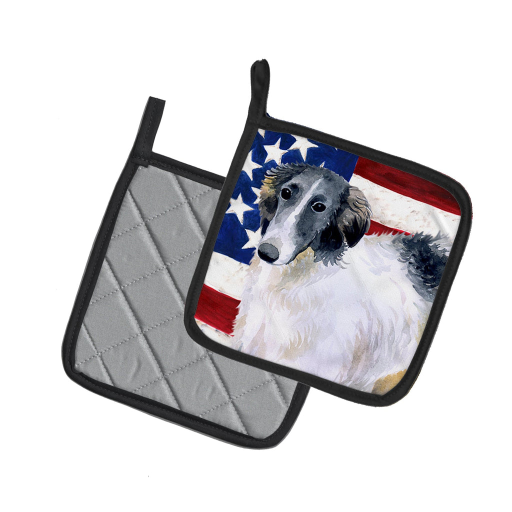 Borzoi Patriotic Pot Holder Set of 2 Heat Resistant Quilted Hot Pads 7.5 x 7.5 Inch, Insulated Kitchen Trivets for Cooking & Baking
