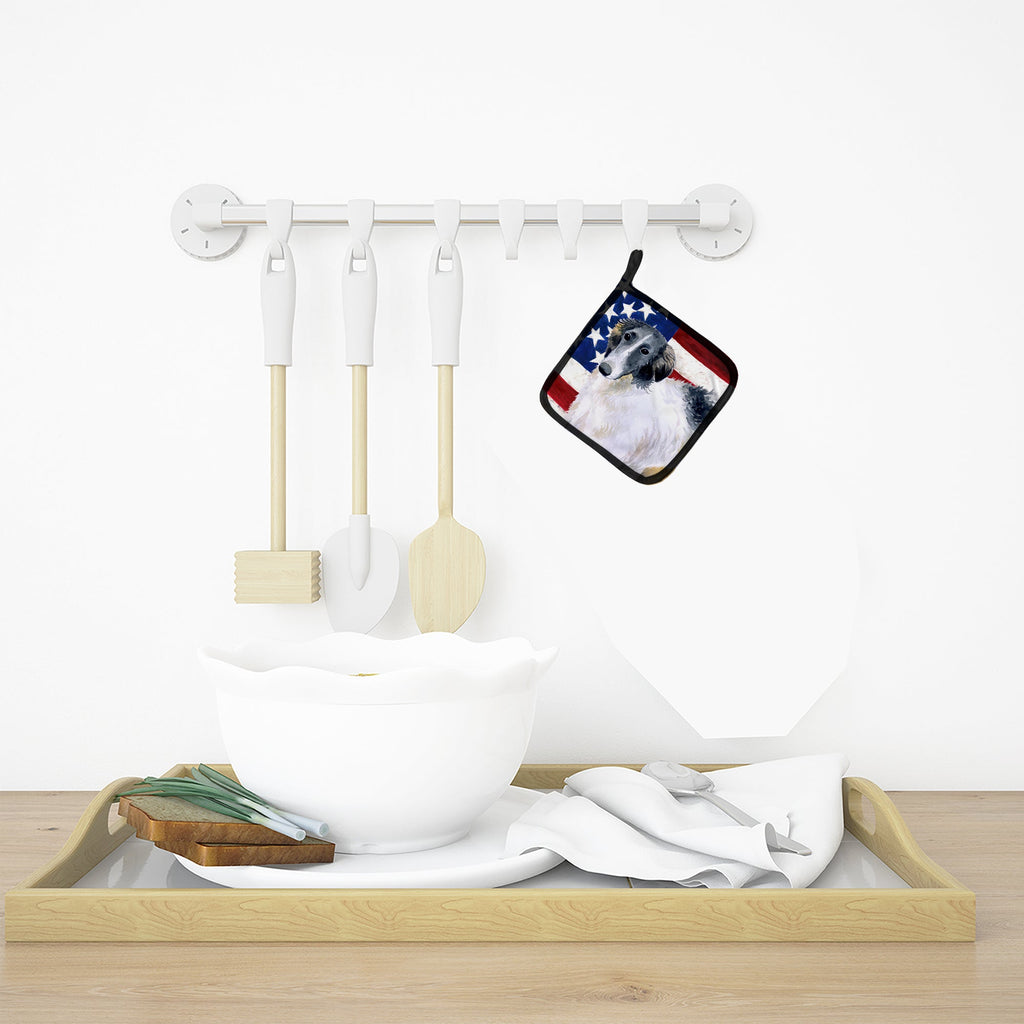 Borzoi Patriotic Pot Holder Set of 2 Heat Resistant Quilted Hot Pads 7.5 x 7.5 Inch, Insulated Kitchen Trivets for Cooking & Baking