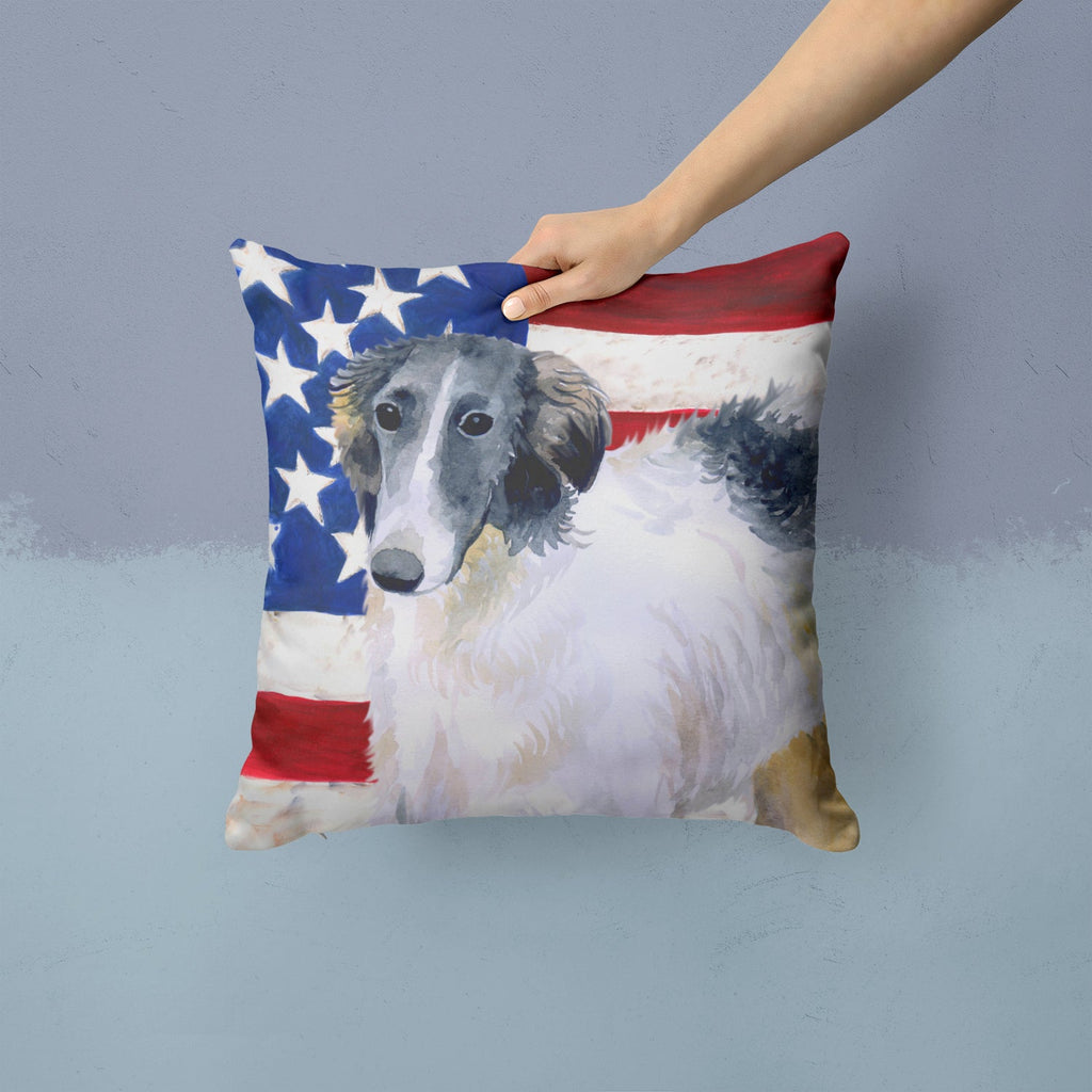 Borzoi Patriotic Decorative Throw Pillow 14x14 Indoor Outdoor Accent Cushion, Fabric Cover with Insert for Sofa, Bed, Porch & Living Room