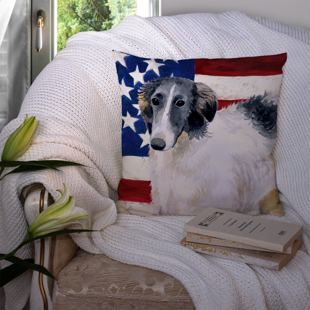 Borzoi Patriotic Decorative Throw Pillow 14x14 Indoor Outdoor Accent Cushion, Fabric Cover with Insert for Sofa, Bed, Porch & Living Room