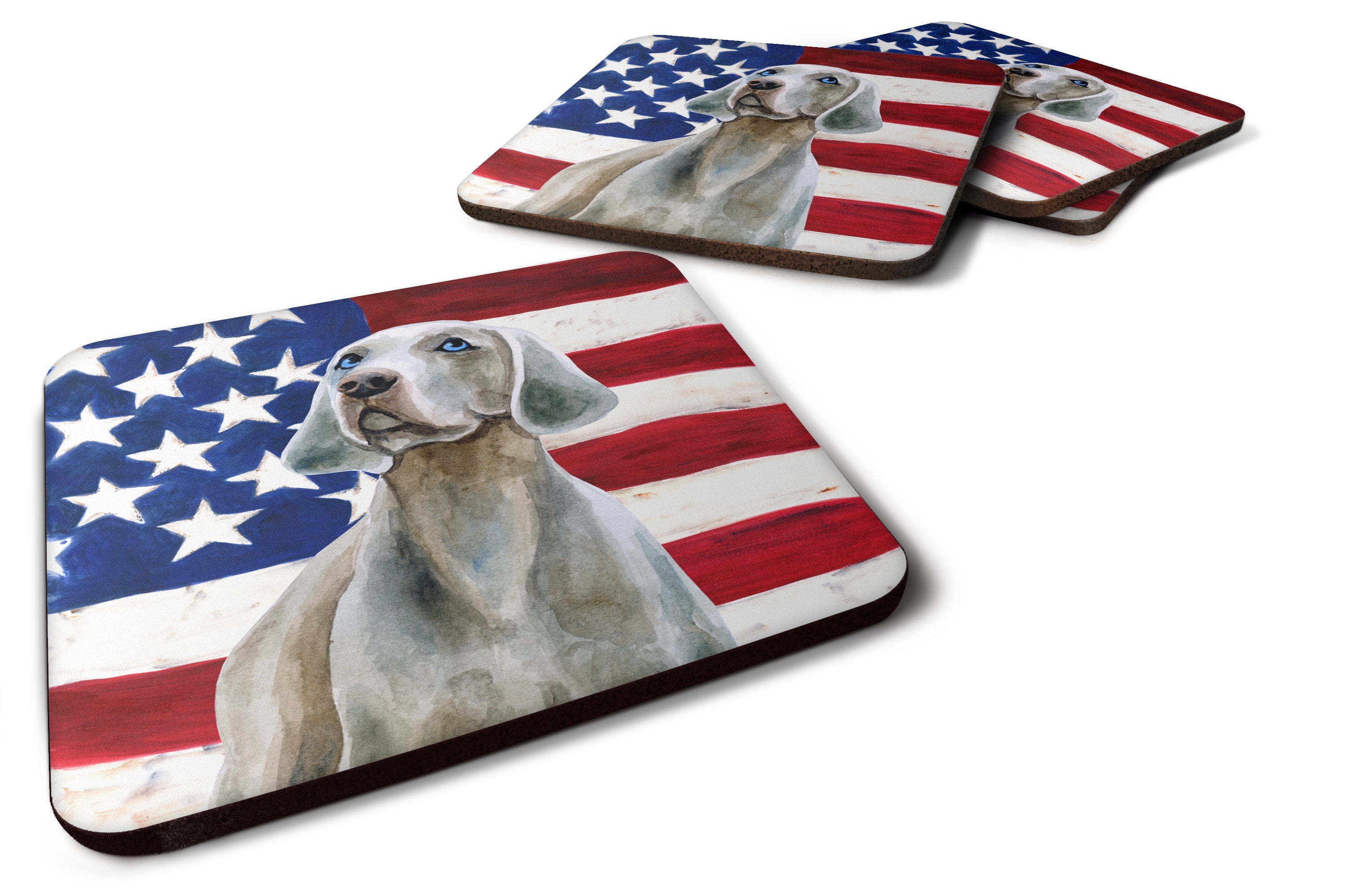 Weimaraner Patriotic Foam Coasters Set of 4 Cup Coasters for Indoor Outdoor, Tabletop Protection, Anti Slip, Mouse pad Material