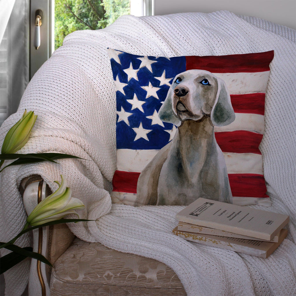 Weimaraner Patriotic Decorative Throw Pillow 14x14 Indoor Outdoor Accent Cushion, Fabric Cover with Insert for Sofa, Bed, Porch & Living Room