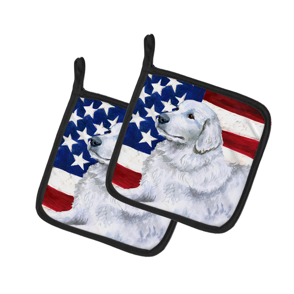 Maremma Sheepdog Patriotic Pot Holder Set of 2 Heat Resistant Quilted Hot Pads 7.5 x 7.5 Inch, Insulated Kitchen Trivets for Cooking & Baking