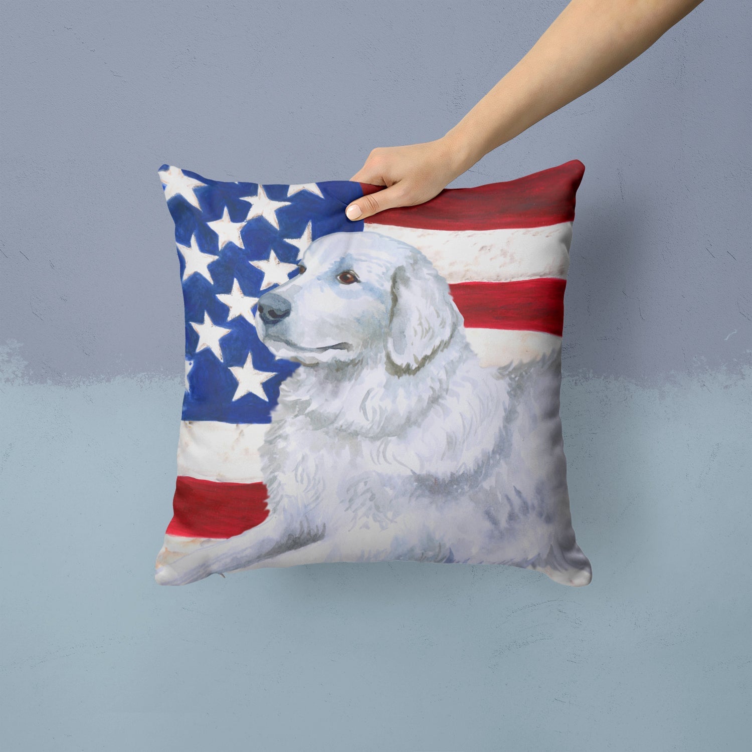 Maremma Sheepdog Patriotic Decorative Throw Pillow 14x14 Indoor Outdoor Accent Cushion, Fabric Cover with Insert for Sofa, Bed, Porch & Living Room