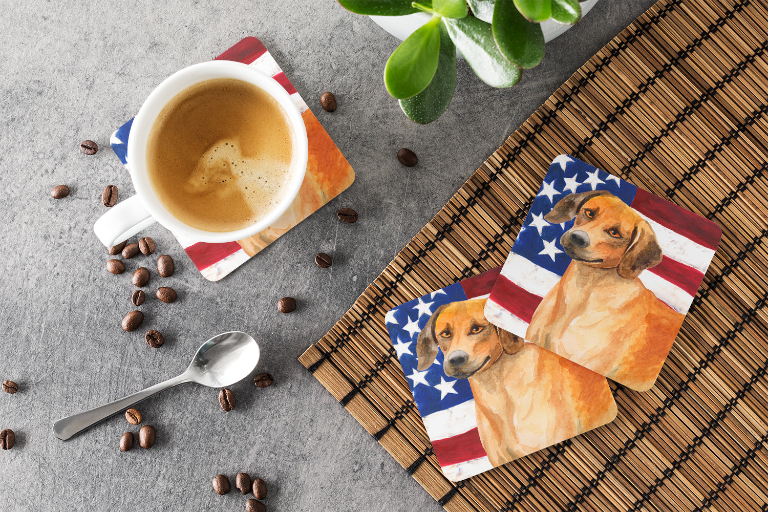 Rhodesian Ridgeback Patriotic Foam Coasters Set of 4 Cup Coasters for Indoor Outdoor, Tabletop Protection, Anti Slip, Mouse pad Material