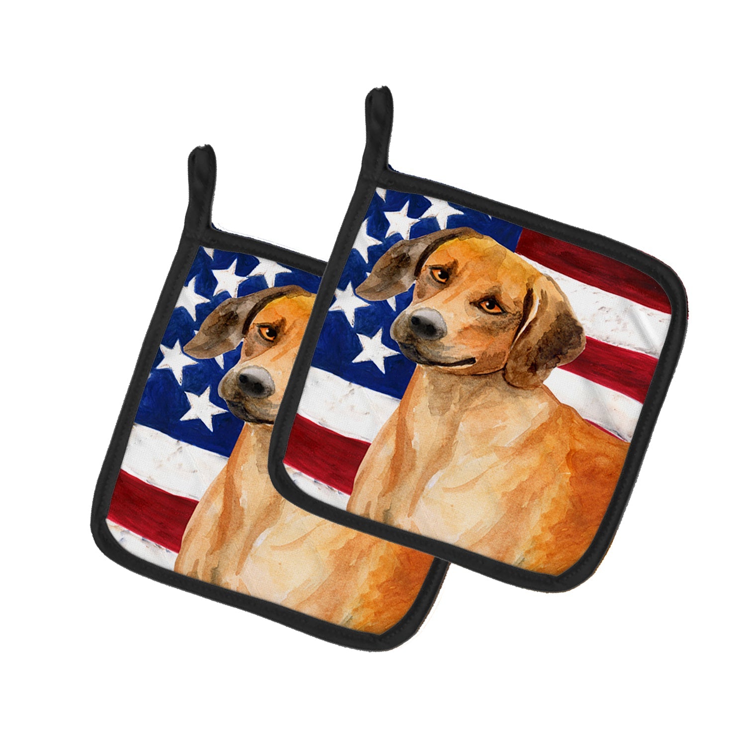 Rhodesian Ridgeback Patriotic Pot Holder Set of 2 Heat Resistant Quilted Hot Pads 7.5 x 7.5 Inch, Insulated Kitchen Trivets for Cooking & Baking