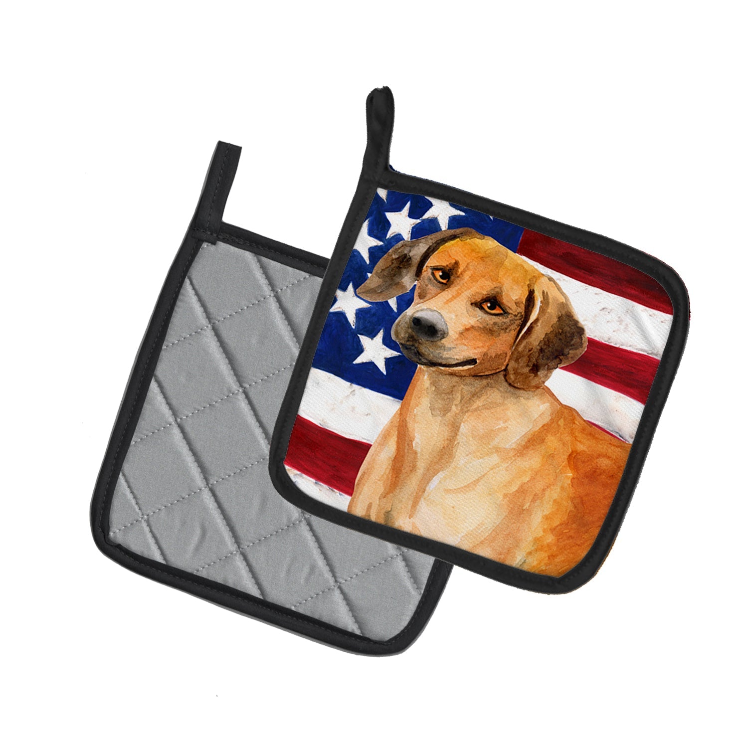 Rhodesian Ridgeback Patriotic Pot Holder Set of 2 Heat Resistant Quilted Hot Pads 7.5 x 7.5 Inch, Insulated Kitchen Trivets for Cooking & Baking