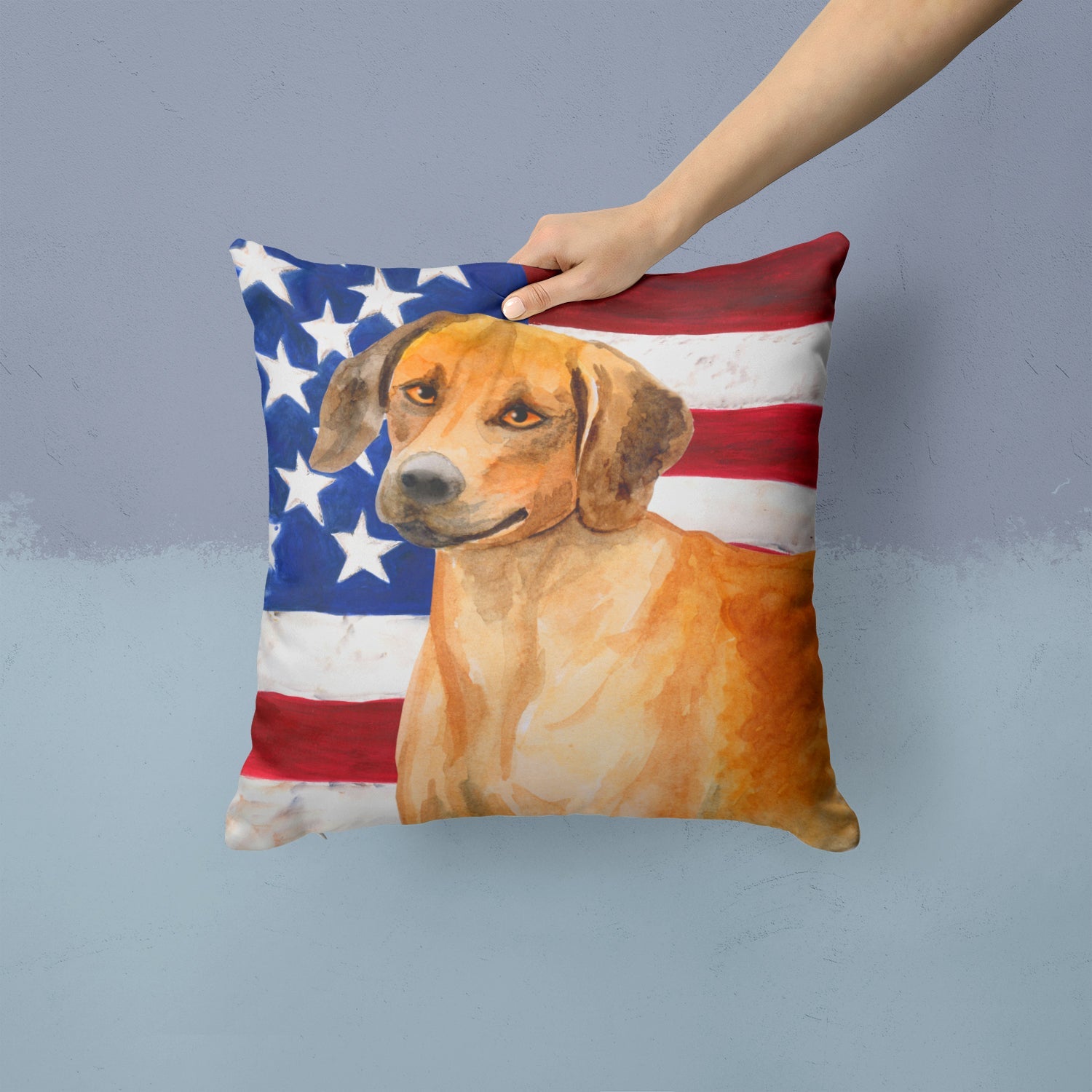 Rhodesian Ridgeback Patriotic Decorative Throw Pillow 14x14 Indoor Outdoor Accent Cushion, Fabric Cover with Insert for Sofa, Bed, Porch & Living Room