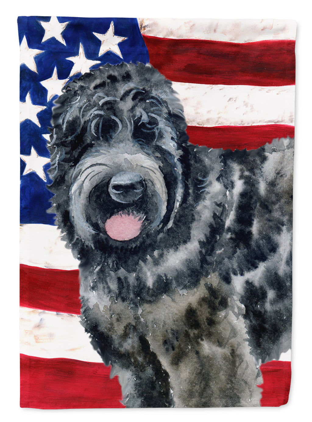 Black Russian Terrier Patriotic House Flag 28x40 Porch Sleeve Pole Decorative Outside Yard Banner Artwork Wall Hanging, Polyester
