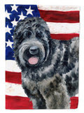 Black Russian Terrier Patriotic House Flag 28x40 Porch Sleeve Pole Decorative Outside Yard Banner Artwork Wall Hanging, Polyester
