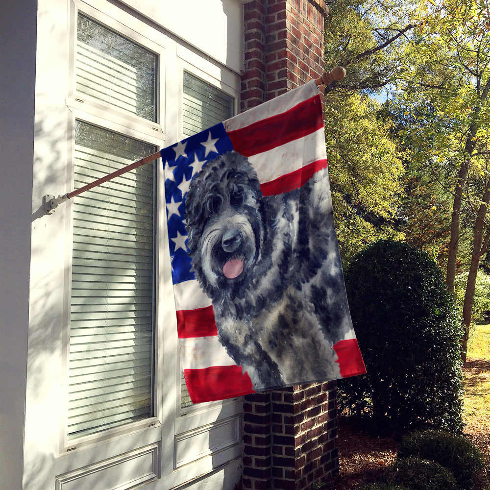 Black Russian Terrier Patriotic House Flag 28x40 Porch Sleeve Pole Decorative Outside Yard Banner Artwork Wall Hanging, Polyester