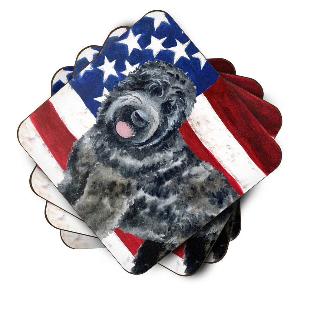 Black Russian Terrier Patriotic Foam Coasters Set of 4 Cup Coasters for Indoor Outdoor, Tabletop Protection, Anti Slip, Mouse pad Material