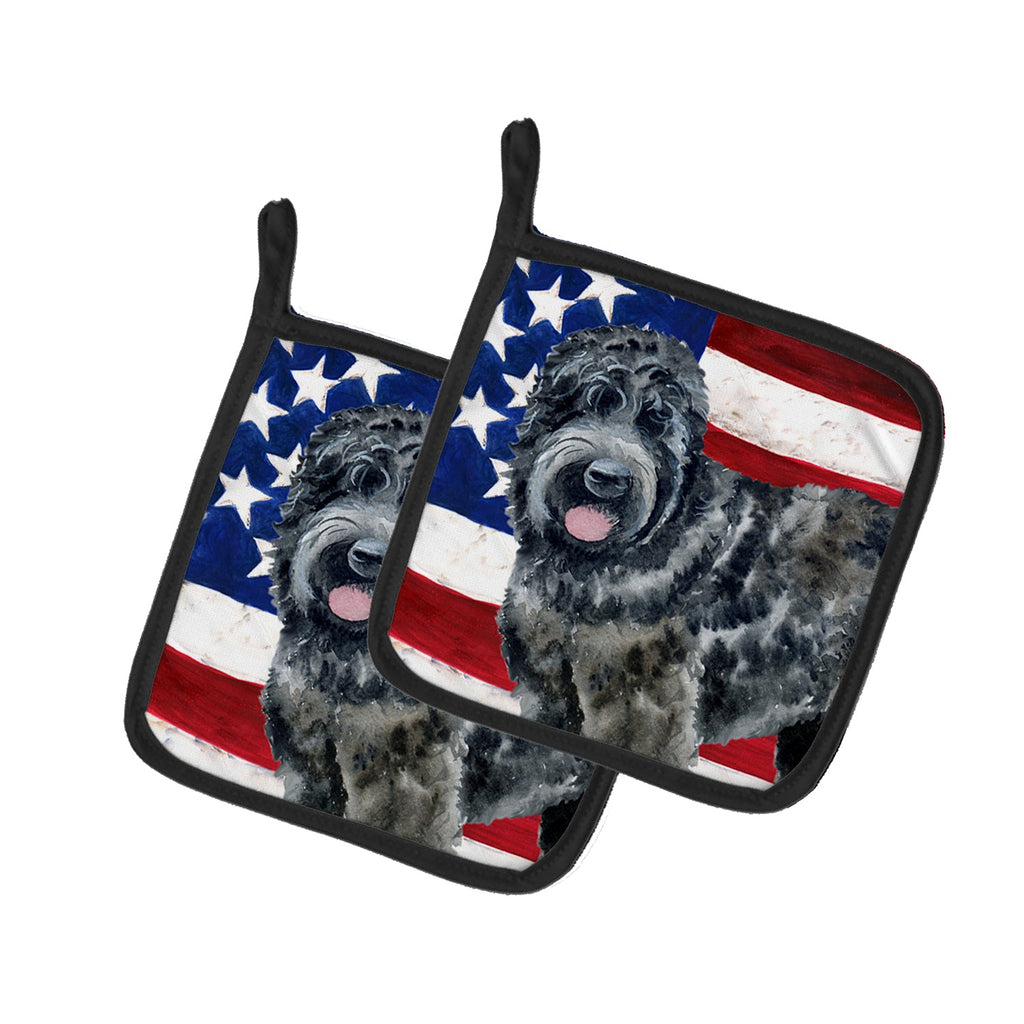 Black Russian Terrier Patriotic Pot Holder Set of 2 Heat Resistant Quilted Hot Pads 7.5 x 7.5 Inch, Insulated Kitchen Trivets for Cooking & Baking