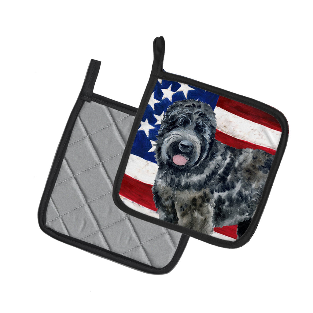 Black Russian Terrier Patriotic Pot Holder Set of 2 Heat Resistant Quilted Hot Pads 7.5 x 7.5 Inch, Insulated Kitchen Trivets for Cooking & Baking