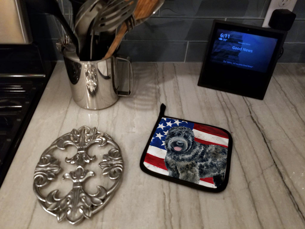 Black Russian Terrier Patriotic Pot Holder Set of 2 Heat Resistant Quilted Hot Pads 7.5 x 7.5 Inch, Insulated Kitchen Trivets for Cooking & Baking