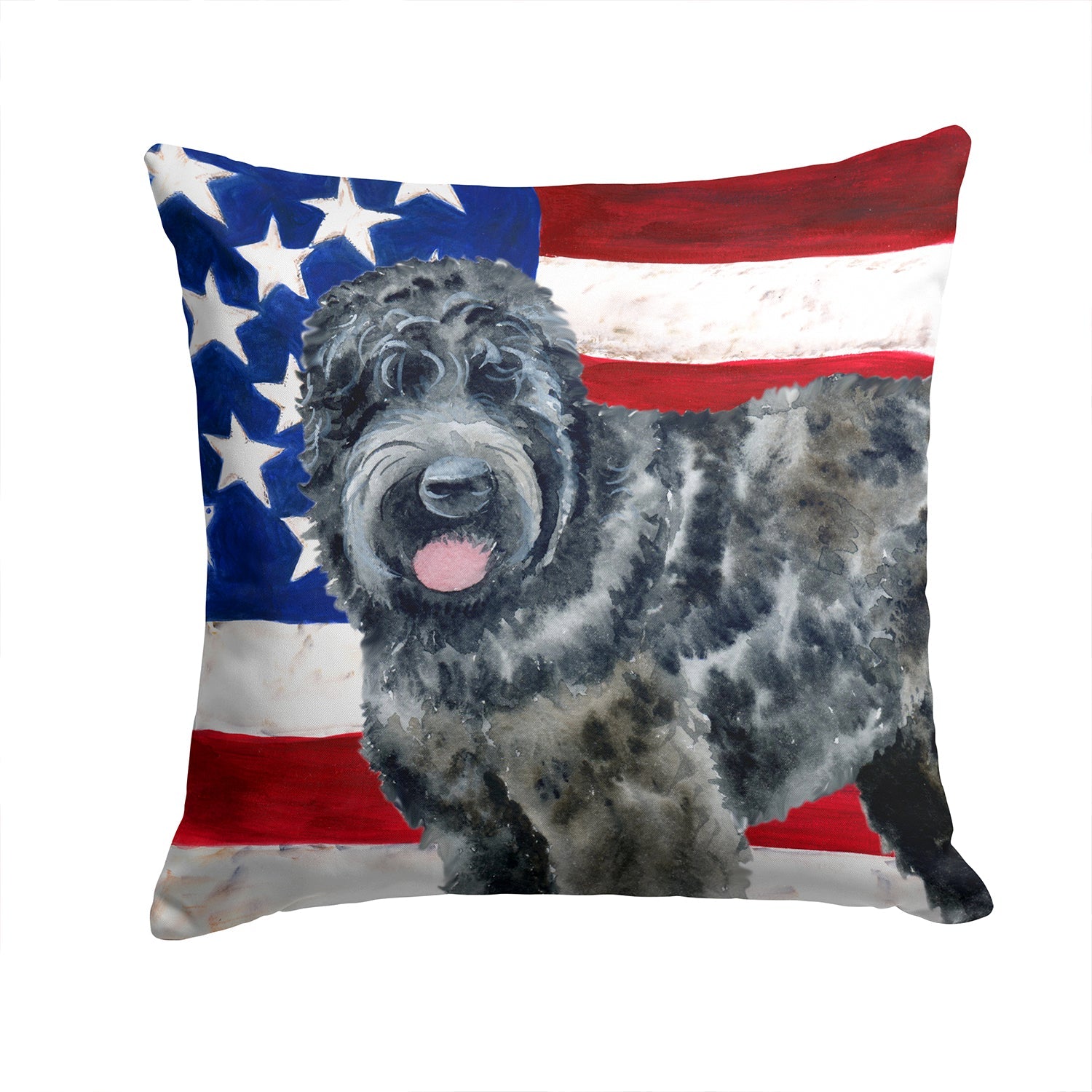 Black Russian Terrier Patriotic Decorative Throw Pillow 14x14 Indoor Outdoor Accent Cushion, Fabric Cover with Insert for Sofa, Bed, Porch & Living Room