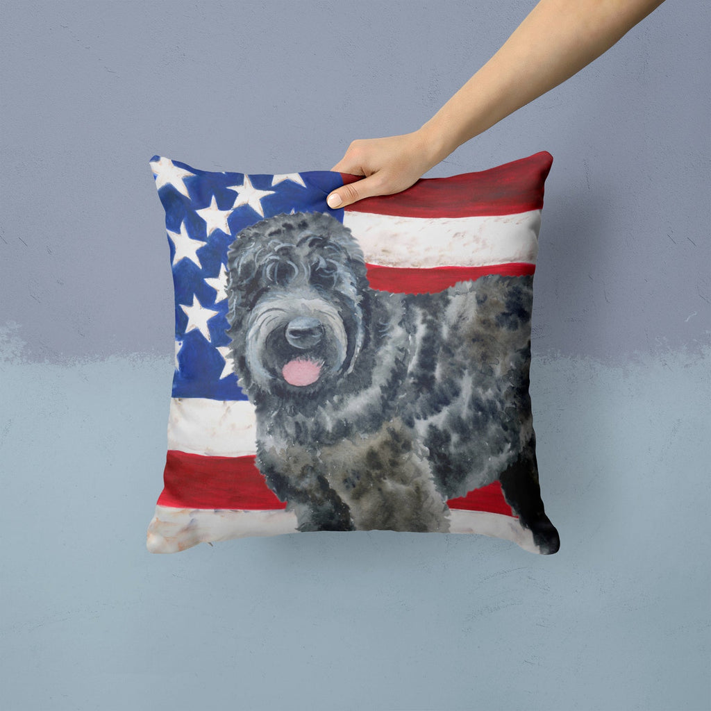 Black Russian Terrier Patriotic Decorative Throw Pillow 14x14 Indoor Outdoor Accent Cushion, Fabric Cover with Insert for Sofa, Bed, Porch & Living Room