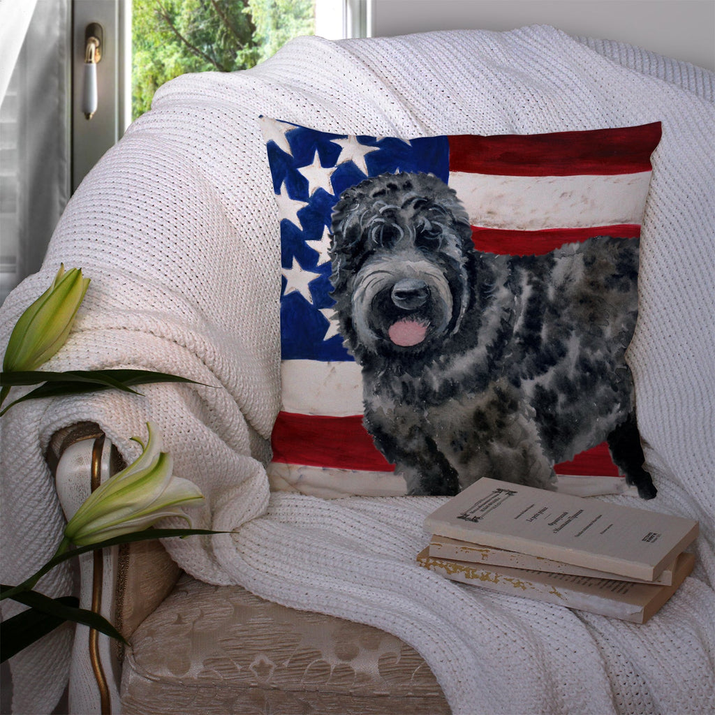 Black Russian Terrier Patriotic Decorative Throw Pillow 14x14 Indoor Outdoor Accent Cushion, Fabric Cover with Insert for Sofa, Bed, Porch & Living Room
