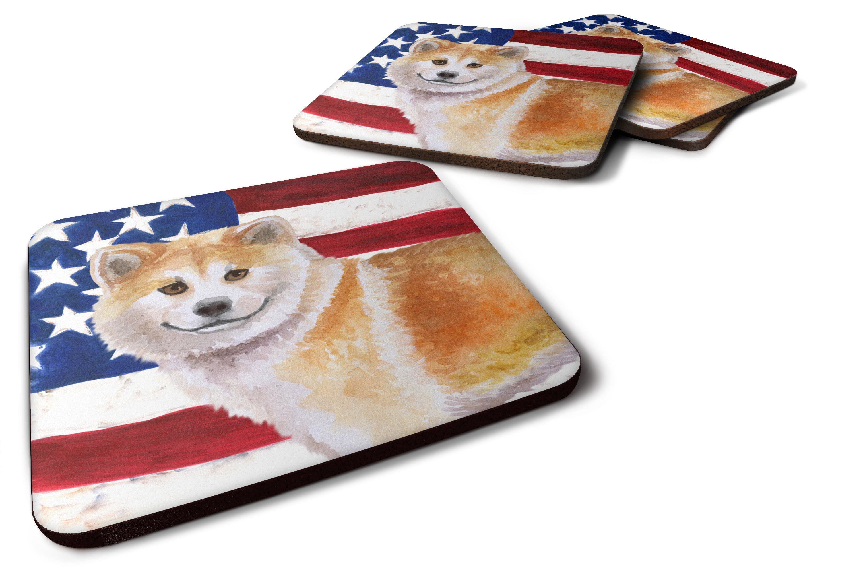 Shiba Inu Patriotic Foam Coasters Set of 4 Cup Coasters for Indoor Outdoor, Tabletop Protection, Anti Slip, Mouse pad Material