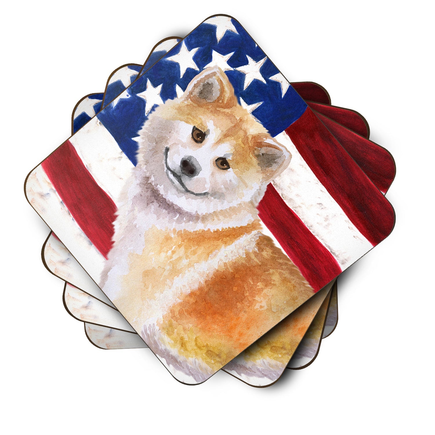 Shiba Inu Patriotic Foam Coasters Set of 4 Cup Coasters for Indoor Outdoor, Tabletop Protection, Anti Slip, Mouse pad Material