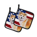 Shiba Inu Patriotic Pot Holder Set of 2 Heat Resistant Quilted Hot Pads 7.5 x 7.5 Inch, Insulated Kitchen Trivets for Cooking & Baking