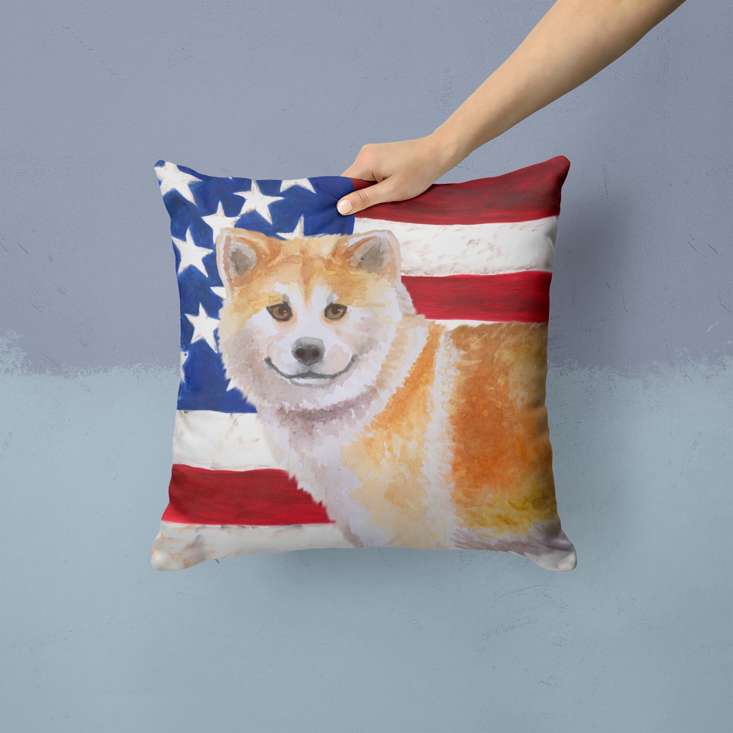 Shiba Inu Patriotic Decorative Throw Pillow 14x14 Indoor Outdoor Accent Cushion, Fabric Cover with Insert for Sofa, Bed, Porch & Living Room