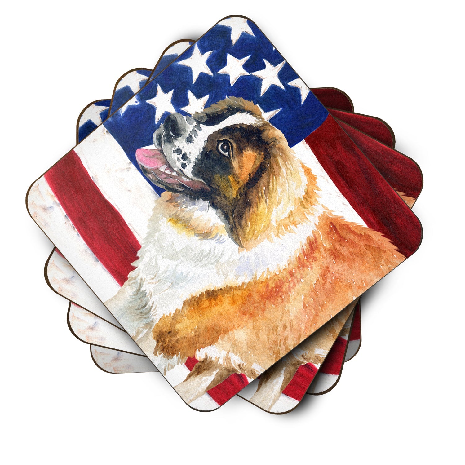 Saint Bernard Patriotic Foam Coasters Set of 4 Cup Coasters for Indoor Outdoor, Tabletop Protection, Anti Slip, Mouse pad Material