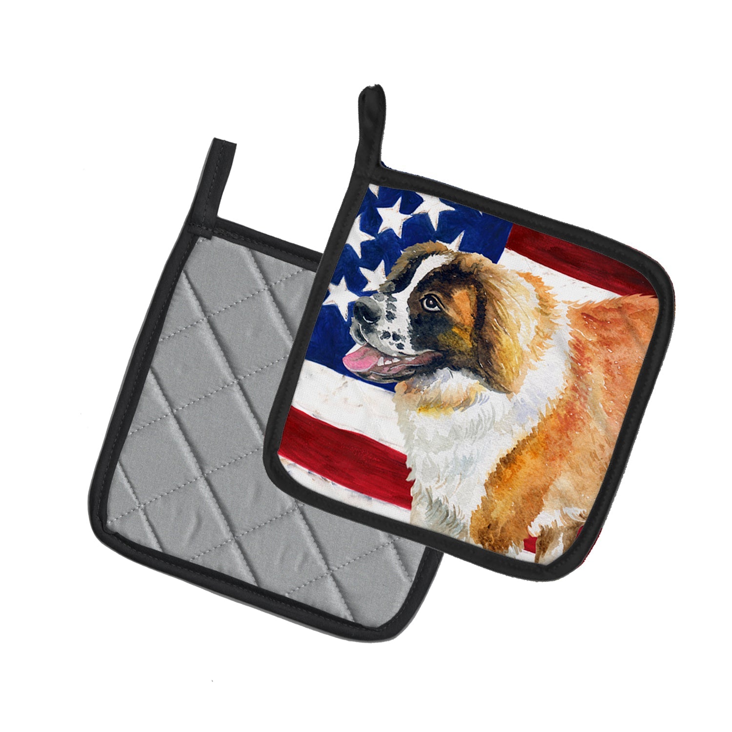 Saint Bernard Patriotic Pot Holder Set of 2 Heat Resistant Quilted Hot Pads 7.5 x 7.5 Inch, Insulated Kitchen Trivets for Cooking & Baking