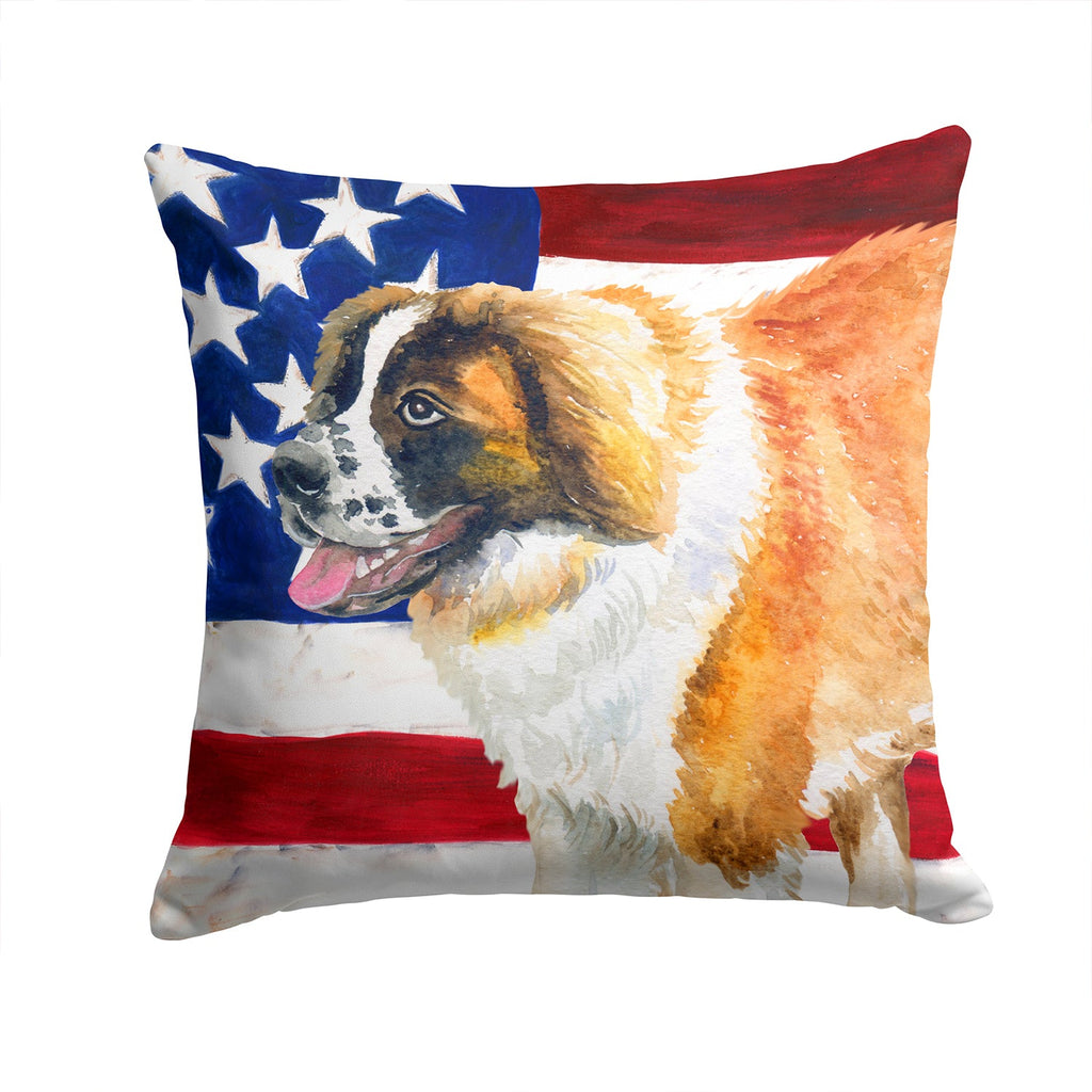 Saint Bernard Patriotic Decorative Throw Pillow 14x14 Indoor Outdoor Accent Cushion, Fabric Cover with Insert for Sofa, Bed, Porch & Living Room