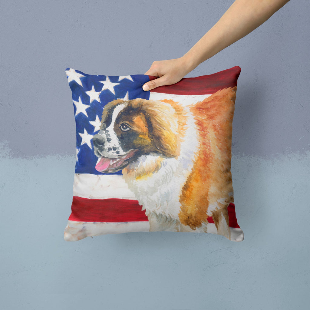 Saint Bernard Patriotic Decorative Throw Pillow 14x14 Indoor Outdoor Accent Cushion, Fabric Cover with Insert for Sofa, Bed, Porch & Living Room