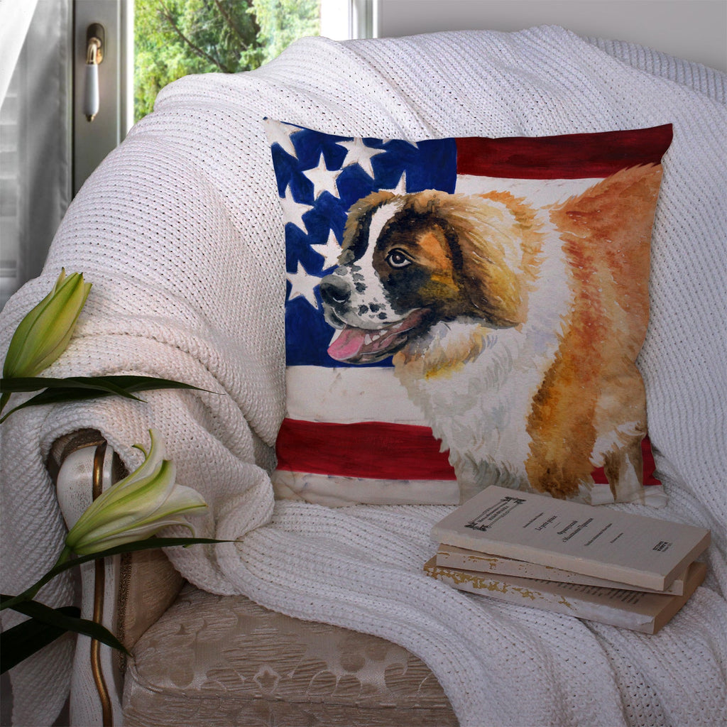 Saint Bernard Patriotic Decorative Throw Pillow 14x14 Indoor Outdoor Accent Cushion, Fabric Cover with Insert for Sofa, Bed, Porch & Living Room