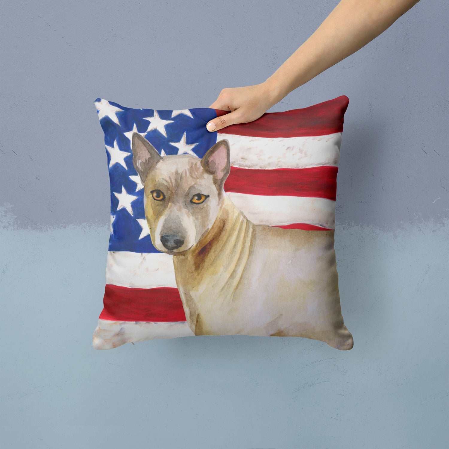 Thai Ridgeback Patriotic Decorative Throw Pillow 14x14 Indoor Outdoor Accent Cushion, Fabric Cover with Insert for Sofa, Bed, Porch & Living Room