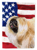 Pekingese Patriotic House Flag 28x40 Porch Sleeve Pole Decorative Outside Yard Banner Artwork Wall Hanging, Polyester