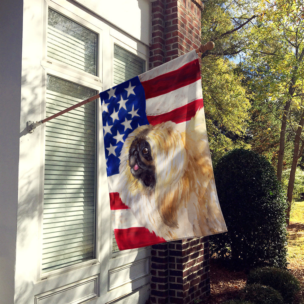 Pekingese Patriotic House Flag 28x40 Porch Sleeve Pole Decorative Outside Yard Banner Artwork Wall Hanging, Polyester