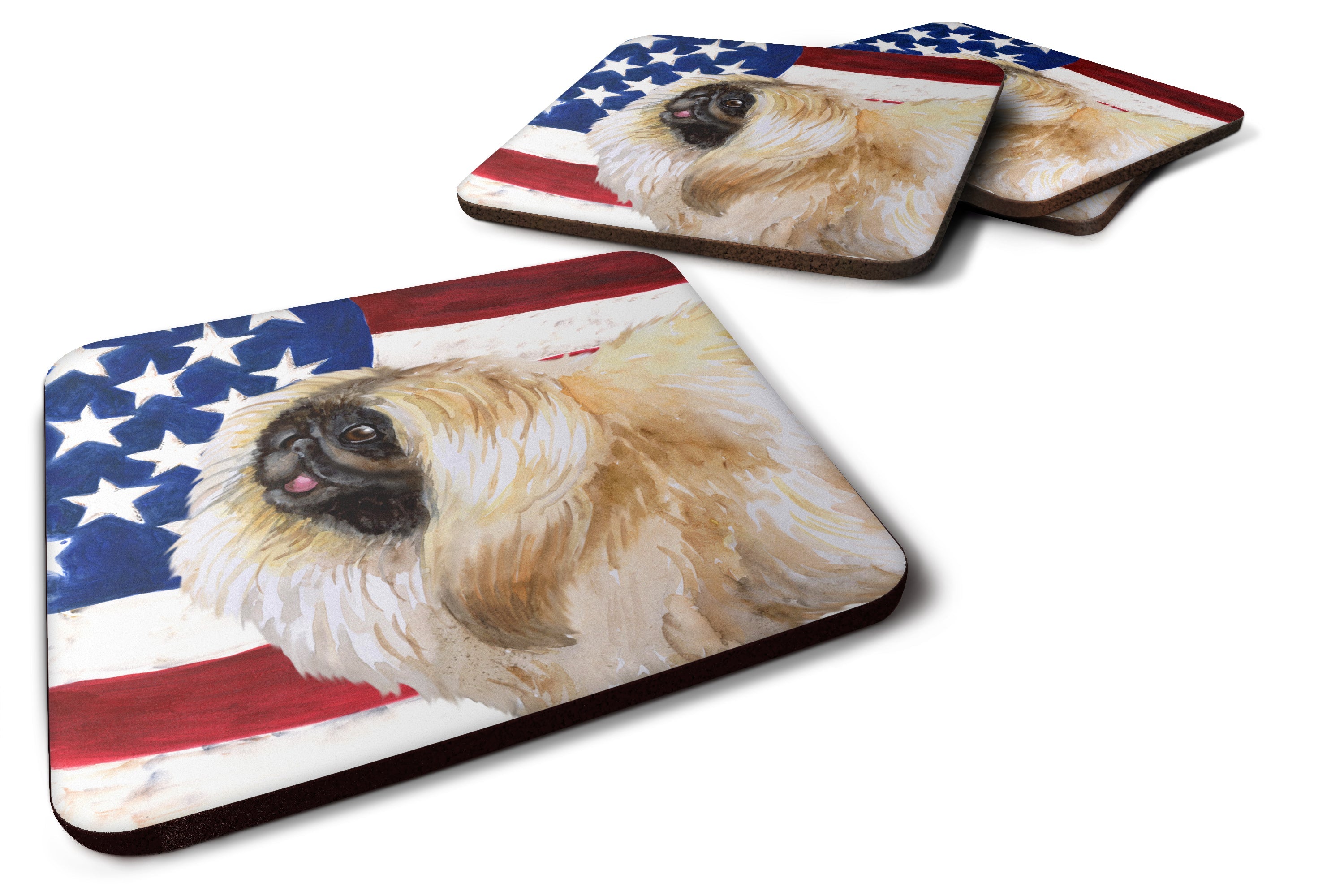 Pekingese Patriotic Foam Coasters Set of 4 Cup Coasters for Indoor Outdoor, Tabletop Protection, Anti Slip, Mouse pad Material