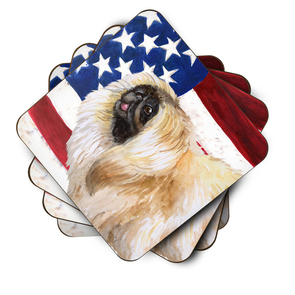 Pekingese Patriotic Foam Coasters Set of 4 Cup Coasters for Indoor Outdoor, Tabletop Protection, Anti Slip, Mouse pad Material