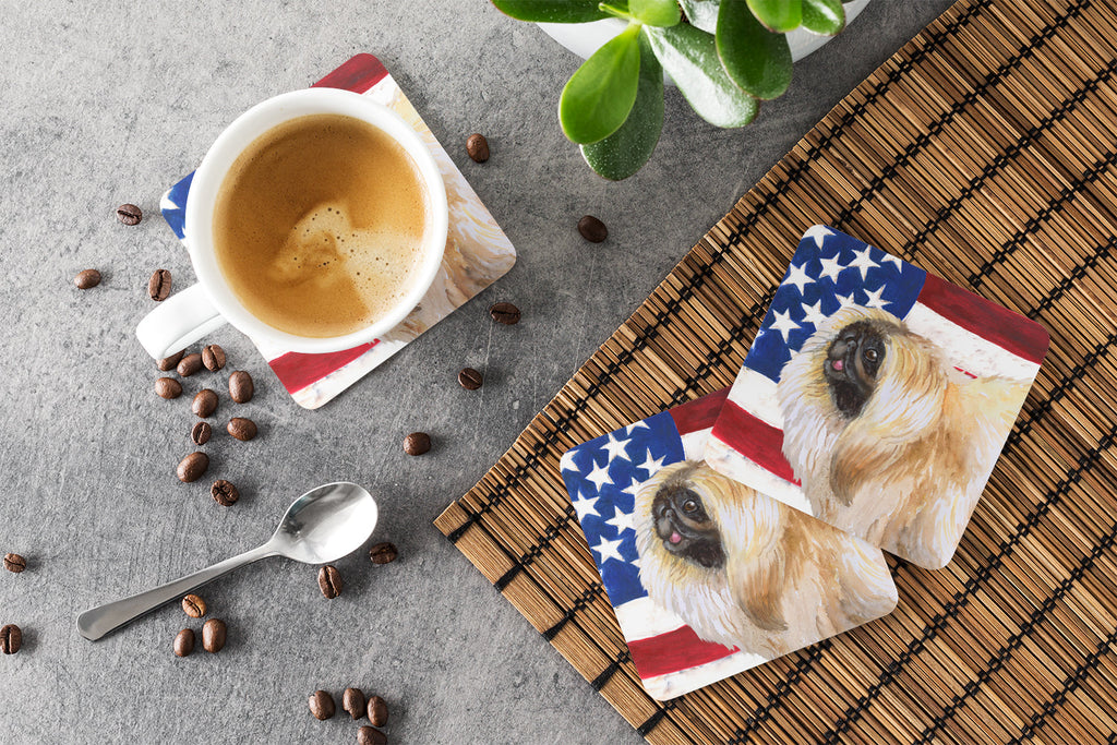 Pekingese Patriotic Foam Coasters Set of 4 Cup Coasters for Indoor Outdoor, Tabletop Protection, Anti Slip, Mouse pad Material