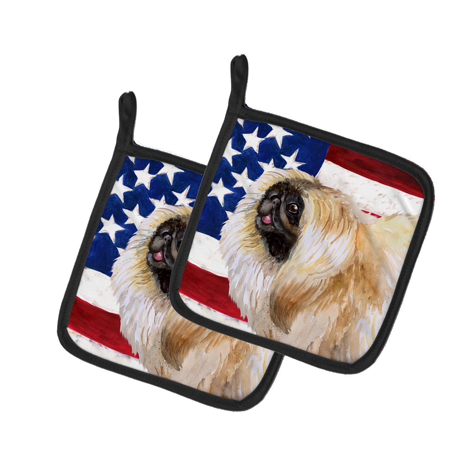 Pekingese Patriotic Pot Holder Set of 2 Heat Resistant Quilted Hot Pads 7.5 x 7.5 Inch, Insulated Kitchen Trivets for Cooking & Baking