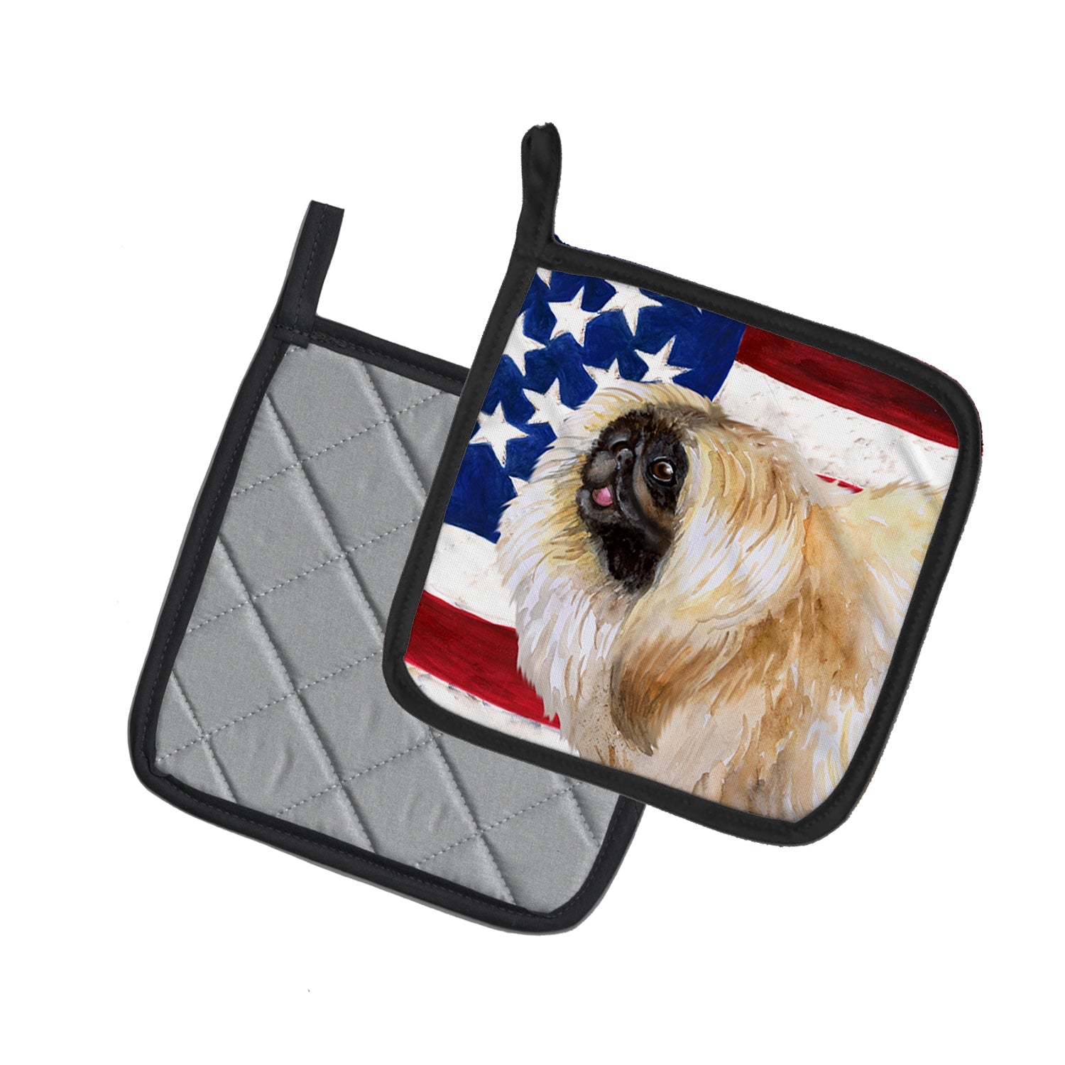 Pekingese Patriotic Pot Holder Set of 2 Heat Resistant Quilted Hot Pads 7.5 x 7.5 Inch, Insulated Kitchen Trivets for Cooking & Baking